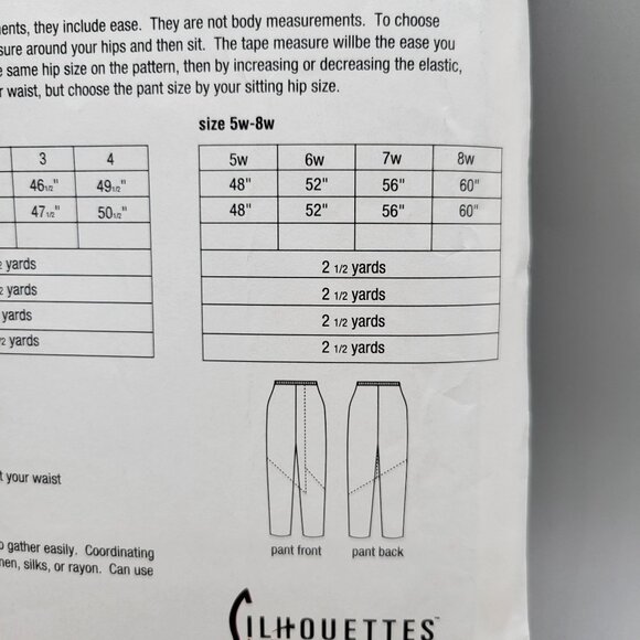 Silhouettes 3100 Pant Sewing Pattern Lauries Pant Sizes 1-4 & 5w-8w UNCUT - Picture 5 of 5